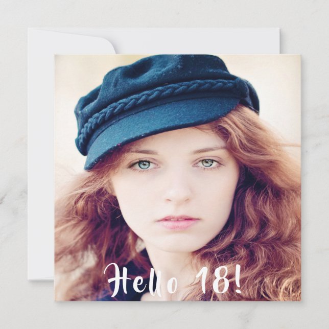 18th birthday party hello 18 photo invitation (Front)