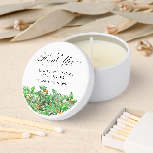 18th Birthday Party Holly Berry Mini Candle Favors (Insitu)