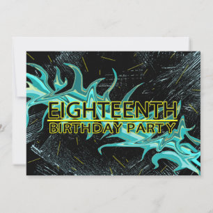 18TH BIRTHDAY PARTY INVITATION - BLUE/BLACK/YELLOW