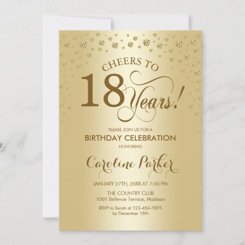 18th Birthday Party Invitation - Gold