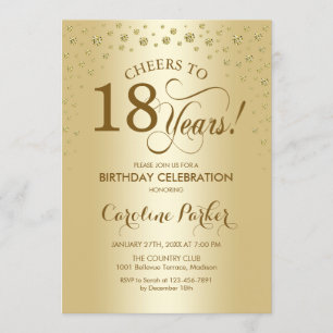18th Birthday Party Invitation - Gold