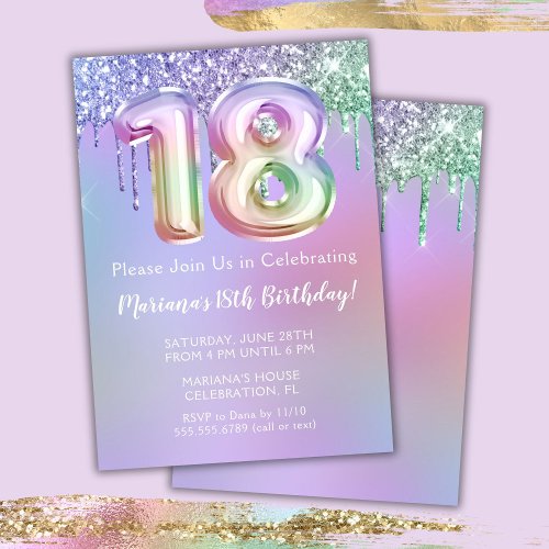 18th Birthday Party Invitation Purple Pink Glitter