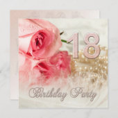 18th Birthday party invitation, roses and pearls Invitation (Front/Back)