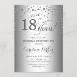 18th Birthday Party Invitation - Silver<br><div class="desc">18th Birthday Party Invitation.
Elegant design with faux glitter silver. Cheers to 18 Years! Message me if you need furhter customization.</div>