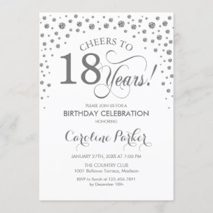 18th Birthday Party Invitation - Silver White