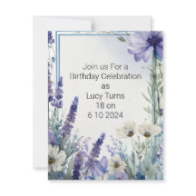 18th Birthday Party Invite with Blue Flowers