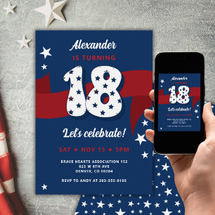 18th Birthday Party Mens Patriotic Red White Blue Invitation