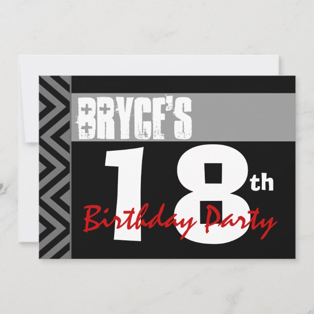 18th Birthday Party Modern Black Gray Red V01 Invitation (Front)