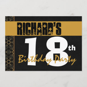 18th Birthday Party Modern Gold and Black 2B7 Invitation