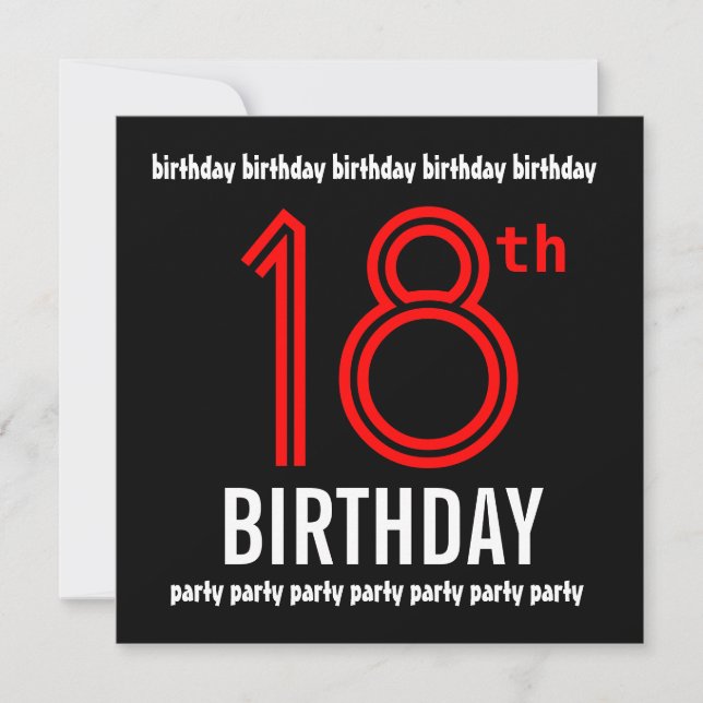 18th Birthday Party Modern Red and Black Invitation (Front)