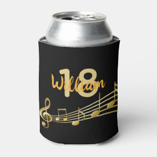 18th birthday party music notes black gold name can cooler