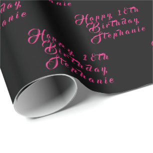 18th Birthday Party Name Black Modern Pattern Wrapping Paper