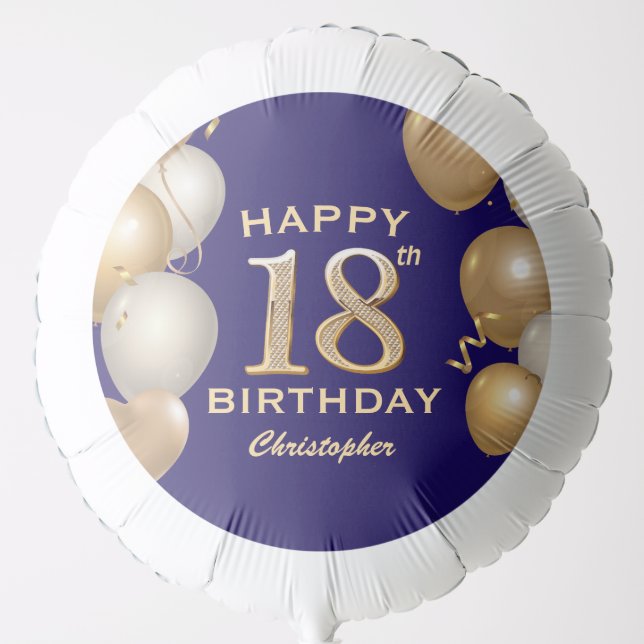 18th Birthday Party Navy Blue and Gold Balloons (Front)