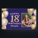 18th Birthday Party Navy Blue and Gold Balloons Banner<br><div class="desc">18th Birthday Party Navy Blue and Gold Balloons Photo Banner. For further customization,  please click the "Customize it" button and use our design tool to modify this template.</div>