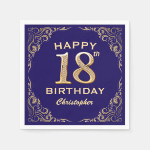 18th Birthday Party Navy Blue and Gold Glitter Napkins