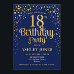 18th Birthday Party - Navy & Gold Invitation<br><div class="desc">18th Birthday Party Invitation.
Elegant design in navy blue and faux glitter gold. Features stylish script font and confetti. Message me if you need custom age.</div>