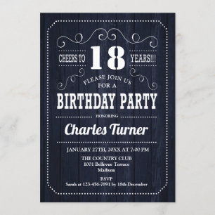 18th Birthday Party - Navy Wood Pattern Invitation