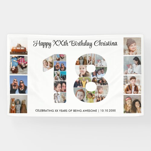 18th Birthday Party Number 18 Photo Collage Banner