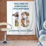 18th Birthday Party Photo Collage Backdrop<br><div class="desc">Create your own photo collage tapestry for a 18th birthday party. These wall hangings make a great backdrop, welcome sign or photobooth. The template is set up for you to add your own photographs, which automatically form the number 18. You can also edit all of the wording. The sample wording...</div>
