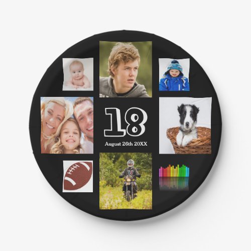18th birthday party photo collage boy black paper plates