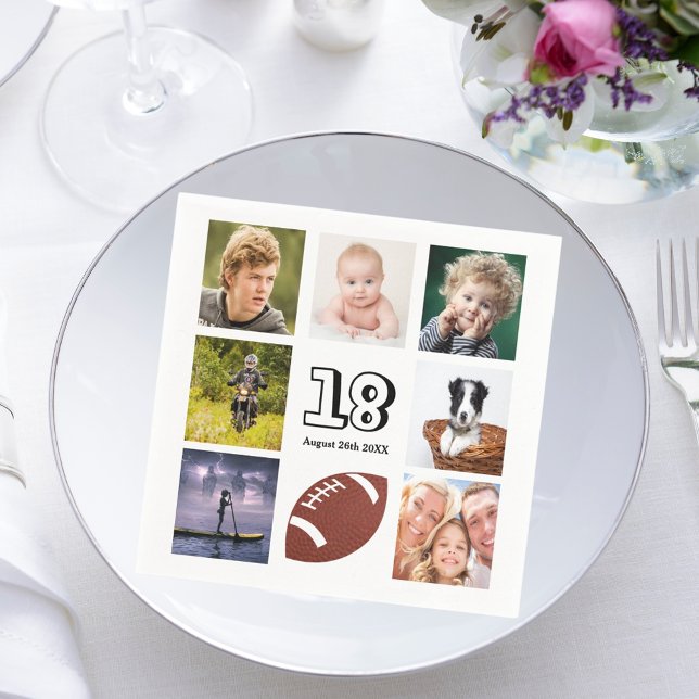 18th birthday party photo collage boy napkins (Creator Uploaded)