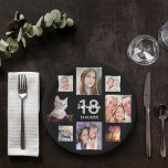 18th birthday party photo collage girl black paper plates<br><div class="desc">A paper plate for a 18th birthday party for a girl,  celebrating her life with a collage of 8 of your own photos.  Templates the age 18 and a date.  Date of birth or the date of the party.  White and gray colored letters.  Black background.</div>