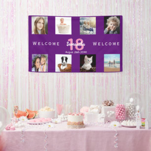 18th birthday party photo collage girl purple banner