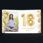 18th Birthday Party Photo Gold Balloons Banner<br><div class="desc">Perfect for a 18th birthday celebration - this birthday party banner features a large photo and gold balloon "eighteen" design. Customize with your birthday message.</div>