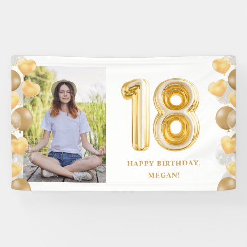 18th Birthday Party Photo Gold Balloons Banner
