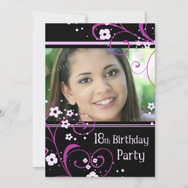 18th Birthday Party Photo Invitation Card (Front)