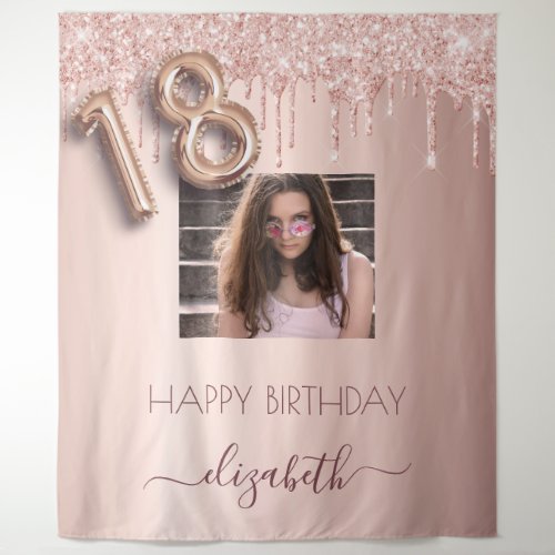 18th birthday party photo rose gold glitter pink tapestry