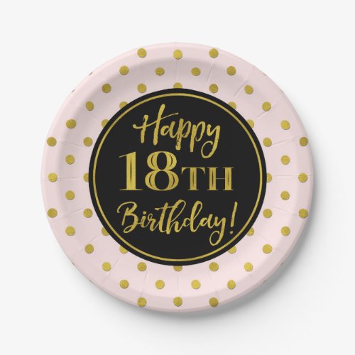 18th Birthday Party Pink Black Gold Dots Paper Pla Paper Plates