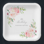 18th Birthday Party Pink Floral Custom Paper Plates<br><div class="desc">A beautiful and feminine custom paper plate to celebrate a 18th birthday in elegant style. This floral design is bordered with a frame of charming pink peonies and greenery.</div>