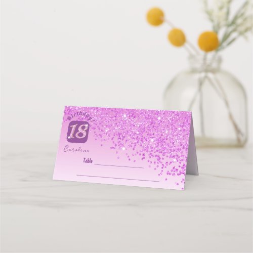 18th Birthday Party Pink Glitter Place Card