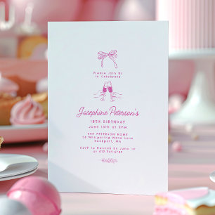 18th Birthday Party Pink Whimsical Dainty Doodle Invitation