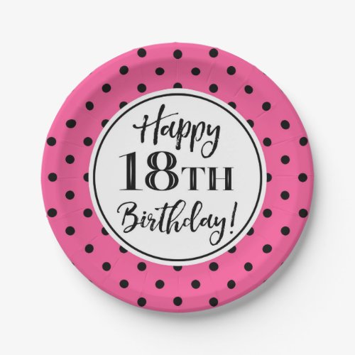 18th Birthday Party Pink White Black Dots Paper Plates