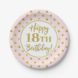 18th Birthday Party Pink White Gold Dots Paper Pla Plates