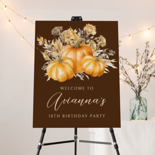 18th Birthday Party Pumpkin Fall Flower Welcome Foam Board