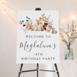 18th Birthday Party Pumpkin Fall Flower Welcome Foam Board<br><div class="desc">An elegant white watercolor pumpkin is nestled in fall leaves and flowers. The sophisticated blend of deep earth tones and soft pastels creates a unique aesthetic your guests will love. All the text is easily edited,  so you can set just the right tone.</div>