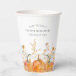 18th Birthday Party Pumpkin Wildflower Custom Paper Cups<br><div class="desc">Fall pumpkins are nestled in delicate golden yellow and orange wildflowers to create an elegant aesthetic. All of the text is editable so you can easily craft your own special mood.</div>