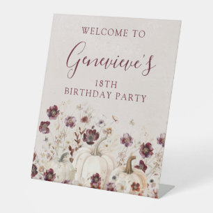 18th Birthday Party Pumpkin Wildflower Welcome Pedestal Sign
