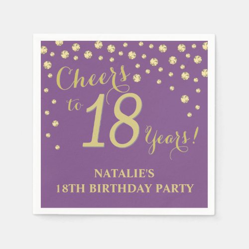 18th Birthday Party Purple and Gold Diamond Napkin