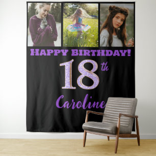 18th Birthday Party, Purple Glitter & 3 photos Tapestry