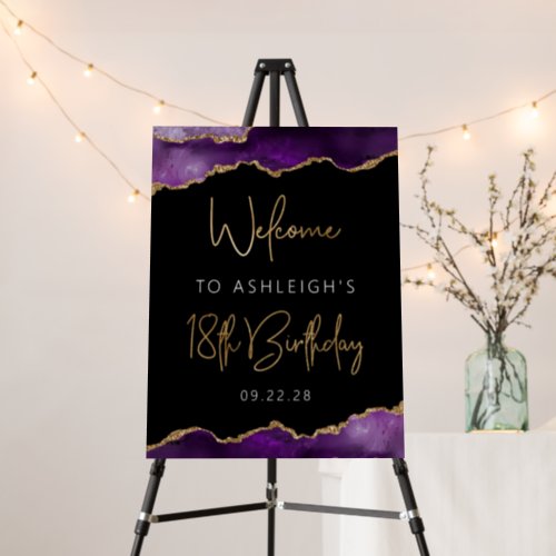 18th Birthday Party Purple Gold Agate Welcome Foam Board