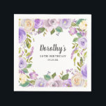 18th Birthday Party Purple Rose Floral Monogram Napkins<br><div class="desc">Beautiful napkin for your 19th birthday party celebration. Purple and white roses create a beautiful floral frame. The birthday celebrant's name,  19th Birthday and date are placed in the center.</div>