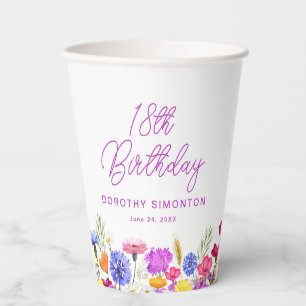 18th Birthday Party Purple Wildflower Custom Paper Cups