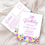 18th Birthday Party Purple Wildflowers Affordable Invitation Postcard<br><div class="desc">A pretty wildflower border decorates the bottom of this adult 18th birthday affordable invitation postcard. Purple, blue, yellow and orange flowers create a colorful and happy design to celebrate this milestone birthday. Modern and simple purple calligraphy adds a trendy touch to keep it fresh. The open and carefree lettering flow...</div>