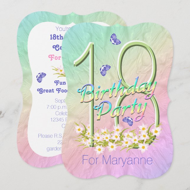 18th Birthday Party Rainbow Garden Invitation (Front/Back)