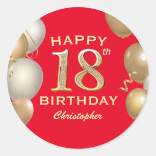 18th Birthday Party Red and Gold Balloons Classic Round Sticker