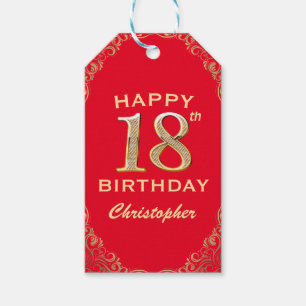 18th Birthday Party Red and Gold Glitter Frame Gift Tags